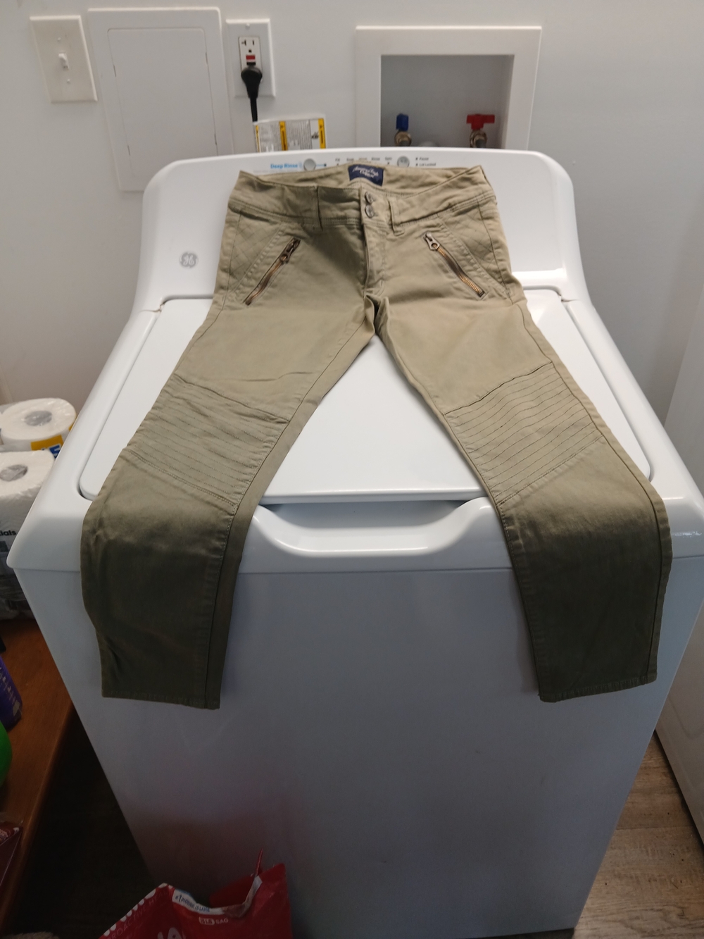 American Eagle Outfitters Olive Moto-Style Jeans